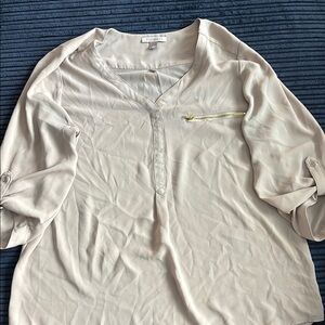 Roz & Ali Tan Polo Collar Blouse Relaxed Fit